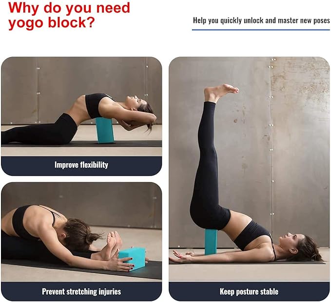 Yoga Blocks 9''x6''x3'', 4 Pack High Density Yoga Brick Foam Blocks to Improve Strength, Flexibility and Balance, Light Weight and Non-Slip Surface for Yoga, Pilates and Meditation