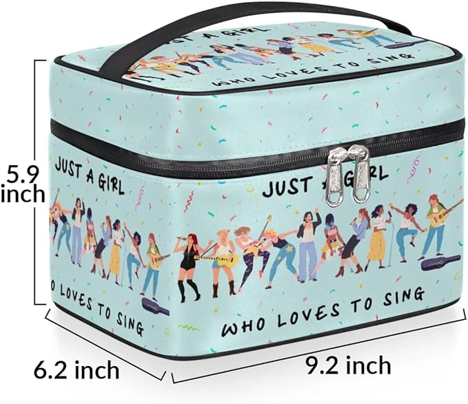 Large Makeup Bag Travel Cosmetic Bags for Women Teal Cute Colorful Music Guitar Pattern Makeup Organizer Case Toiletry Bag Wide Open Portable Pouch with Handle