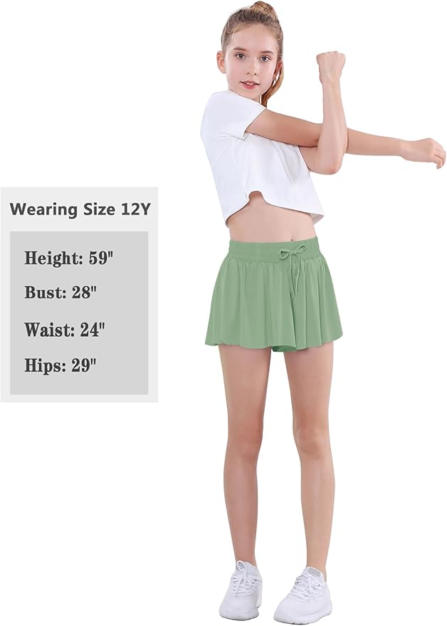 EXARUS Girls Butterfly Shorts Flowy Dance Skirt Cheer Skorts Athletic Tween Clothes Teen Preppy Outfits Flutter Kids