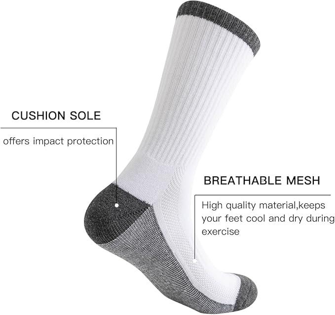 JOYNÉE 8 Pairs Mens Breathable Athletic Crew Socks Arch Support Cushioned Socks for Hiking Sports Running,Sock Size:10-13