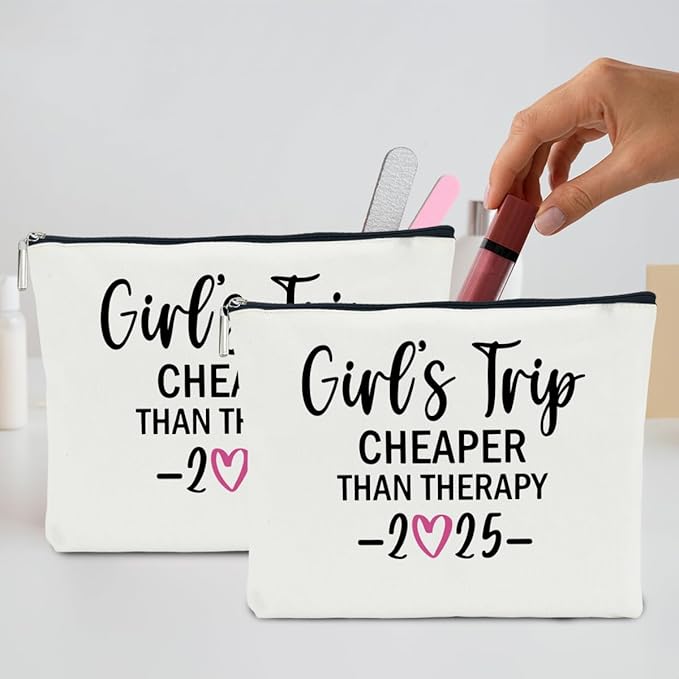 2 PCS Girls Trip Favors - 2025 Girls Weekend Gifts for Women Bestie & Friend Gifts - Sister & Her Best Friend Friendship Holiday Vacation Makeup Bag & Weekend Bags