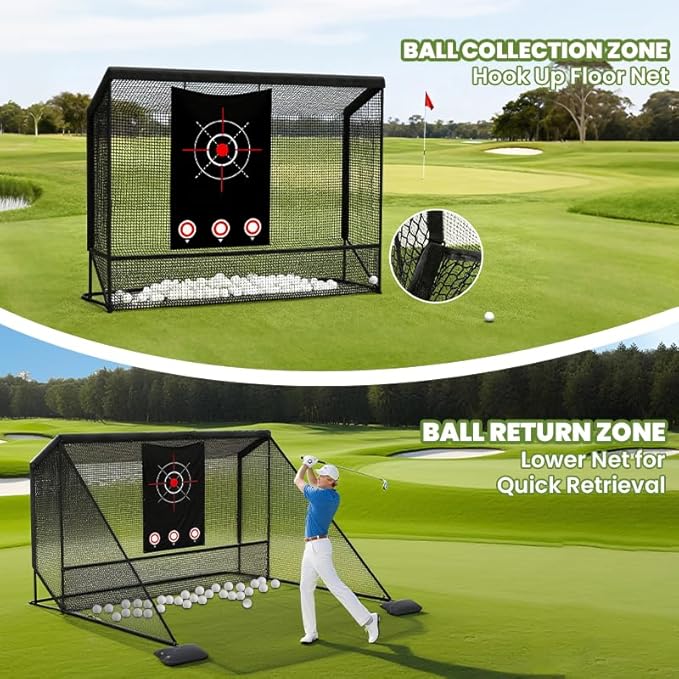 10x7ft Golf Hitting Practice Net with Dual Side Net Barriers & Durable Heavy Duty Steel Frame, Golf Nets Backyard Driving, Chipping & Swing Training for Indoor&Outdoor