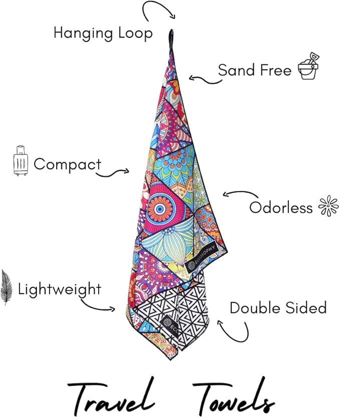 ECCOSOPHY Microfiber Beach Towel - Sand Free Towels are Quick Dry, Light Weight, Super Absorbent - Perfect Pool, Travel, Cruise, Camping Essentials - Oversized Extra Large for Adults 71x35 in