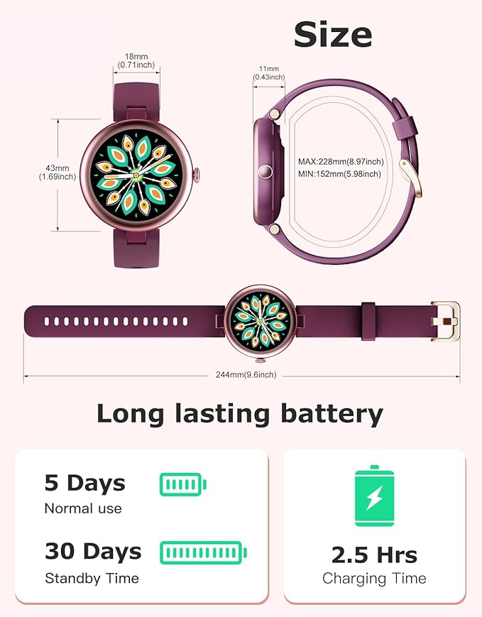 Fitness Tracker, Round Fitness Watches for Women with Bluetooth Call Heart Rate Monitor Sleep Tracker Calorie/Step Counter, Birthday Gift for Women Lady Mom Waterproof (Purple)