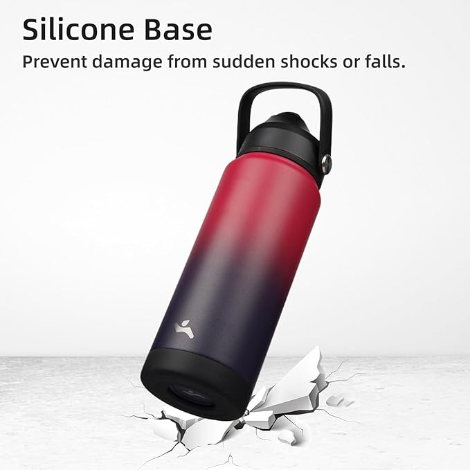 Insulated Water Bottle with Straw Lid,32 oz Stainless Steel Vacuum Metal Bottle with Silicone Handle,Rosy Red