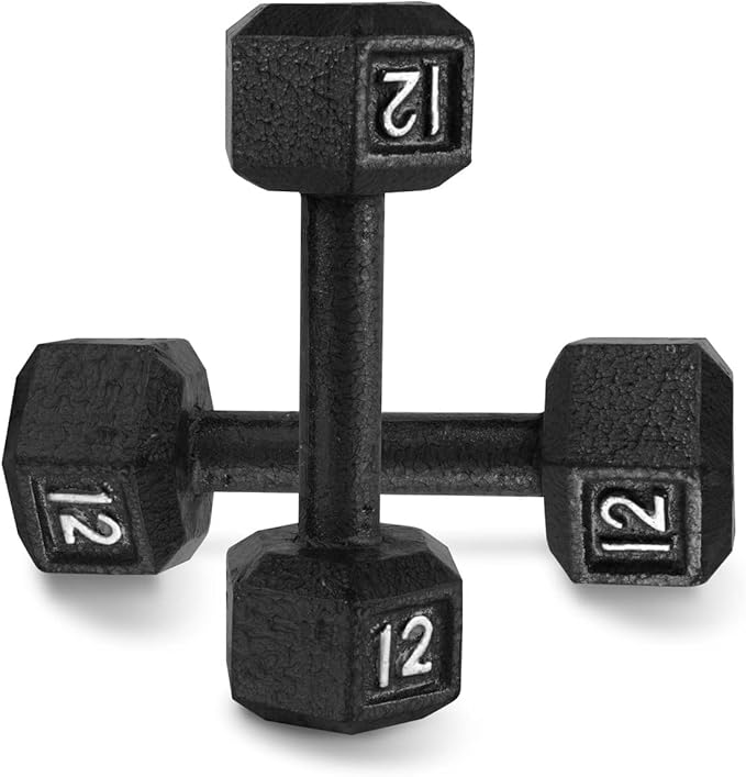 WF Athletic Supply Cast Iron Solid Hexagon Gray/Black Dumbbells, Strength Training Free Weights Set of 2 for Women and Men, Hand Weights Sold by Pairs, Multi-Select Size Options Available