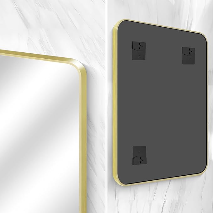Gold Bathroom Mirror,36x48 inch Wall Mirror for Bathroom Wall Mounted,Round Rectangle Mirror for Bathroom Over Sink,Modern Frame for Home Decor Living Room,Bedroom Entryway,Horizontal/Vertical