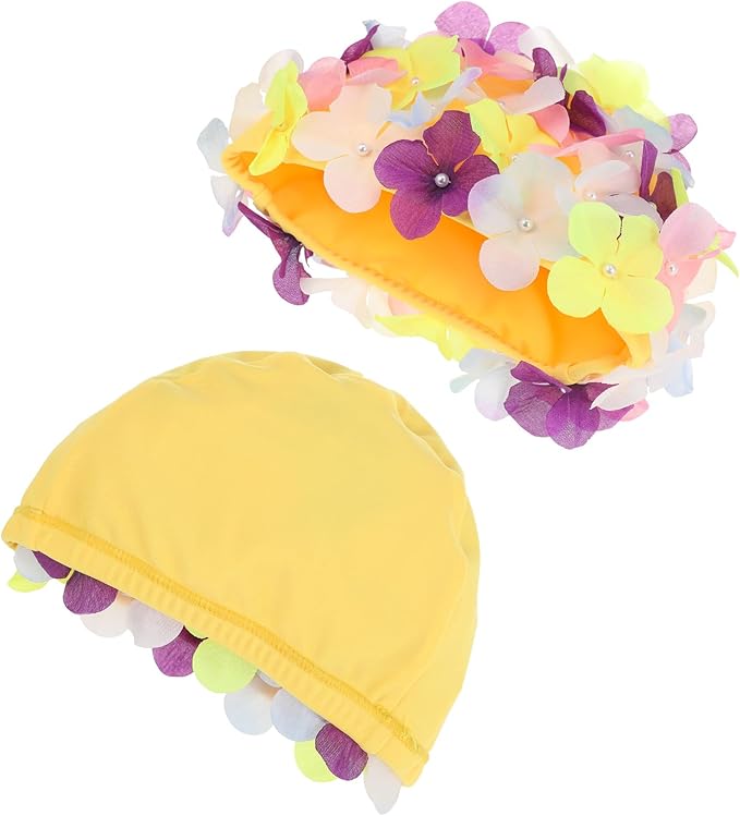 FAVOMOTO Colorful Large Size 3D Floral Petal Swim Cap for Women - Floral Caps Unique Design for Ear Hair Protection in Water Activities Ideal for Swimming Beach