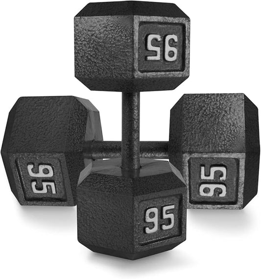 WF Athletic Supply Cast Iron Solid Hexagon Gray/Black Dumbbells, Strength Training Free Weights Set of 2 for Women and Men, Hand Weights Sold by Pairs, Multi-Select Size Options Available