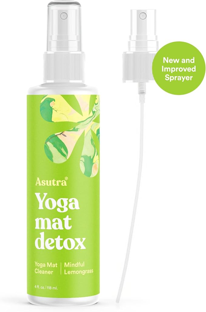 ASUTRA Yoga Mat Cleaner Spray (Mindful Lemongrass), 4 fl oz - No Slippery Residue, Organic Essential Oils Deep-Cleansing for Fitness Gear & Gym Equipment, Microfiber Towel Included