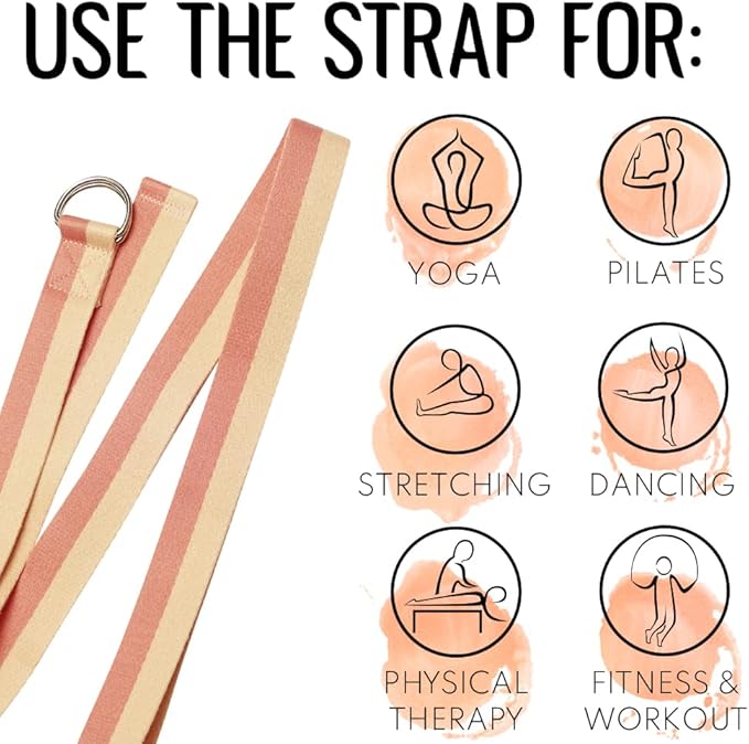 TECEUM Yoga Strap & Mat Strap – 2 IN 1 – Cotton – 6 ft 8 ft 10 ft (30+ colors) – Adjustable Non-Slip Belt for Yoga, Pilates, Stretching, Physical Therapy, Fitness & Home Workout – For Carrying Mats