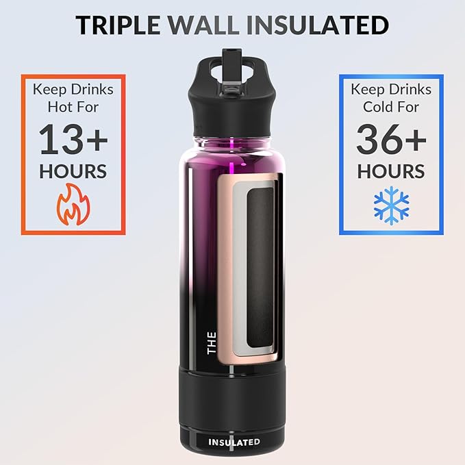 Coldest Insulated Water Bottle with Straw Lid - Stainless Steel Metal Insulated Bottle for Men & Women (Violet Nova, 40 oz)