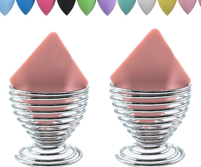 LanMa Beauty Sponge Blender Holder,(2 Pack Silver) Makeup Sponge Drying Stand Storage Egg Powder Puff Display Stand