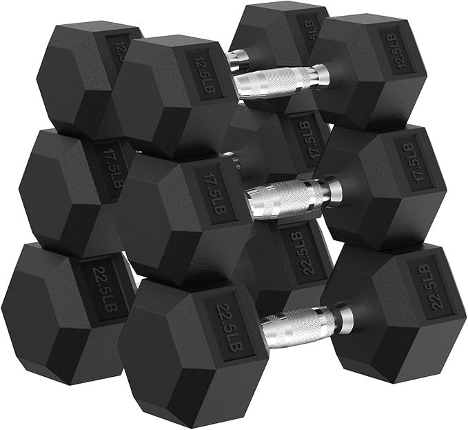 PAPABABE Hex Dumbbell Set, 45-135 lb Rubber Encased Home Gym Dumbbells, Weights Dumbbells Set for Women & Men, Hand Weight with Anti-Slip Grip