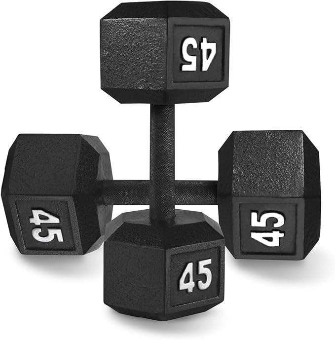 WF Athletic Supply Cast Iron Solid Hexagon Gray/Black Dumbbells, Strength Training Free Weights Set of 2 for Women and Men, Hand Weights Sold by Pairs, Multi-Select Size Options Available