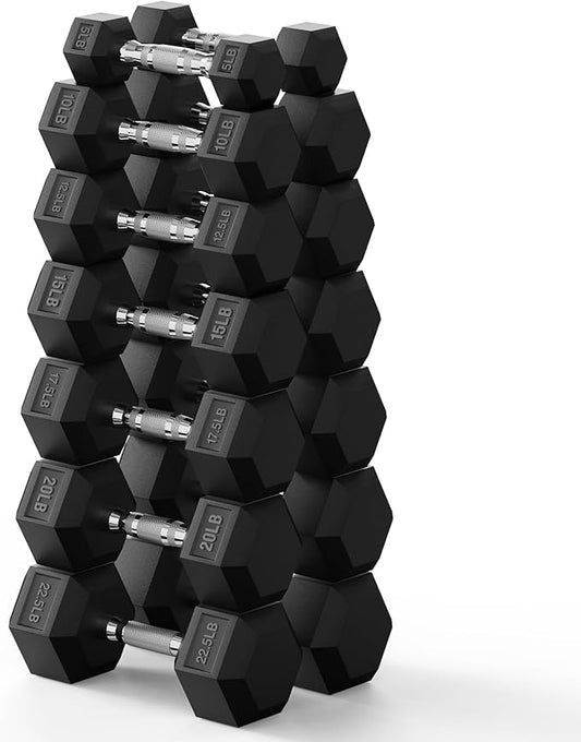 PAPABABE Hex Dumbbell Set 45-550 lb, Rubber Encased Home Gym Dumbbells, Weights Dumbbells for Women & Men, Hand Weight for Strength Training