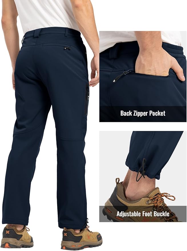 Rdruko Men's Snow Pants Waterproof Insulated Winter Hiking Pants Snowboard Fleece Lined Softshell Ski Pants