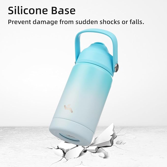 Insulated Water Bottle with Straw Lid,12 oz Stainless Steel Vacuum Metal Bottle with Silicone Handle,Sea Salt