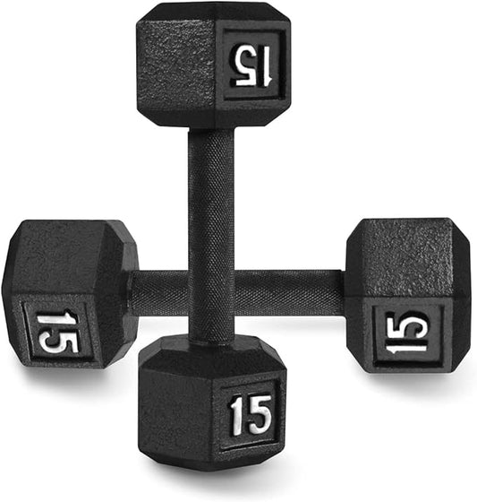 WF Athletic Supply Cast Iron Solid Hexagon Gray/Black Dumbbells, Strength Training Free Weights Set of 2 for Women and Men, Hand Weights Sold by Pairs, Multi-Select Size Options Available