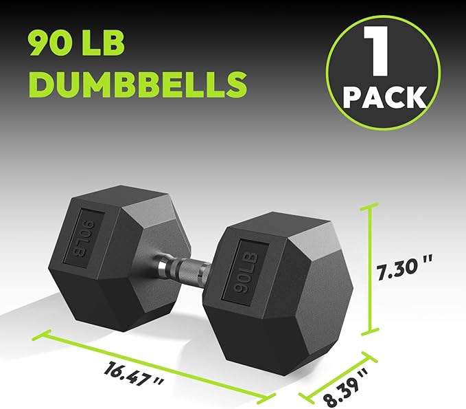 Hex Dumbbell 40-125 lb, Rubber Encased Exercise & Fitness Dumbbells, Hand Weight for Strength Training