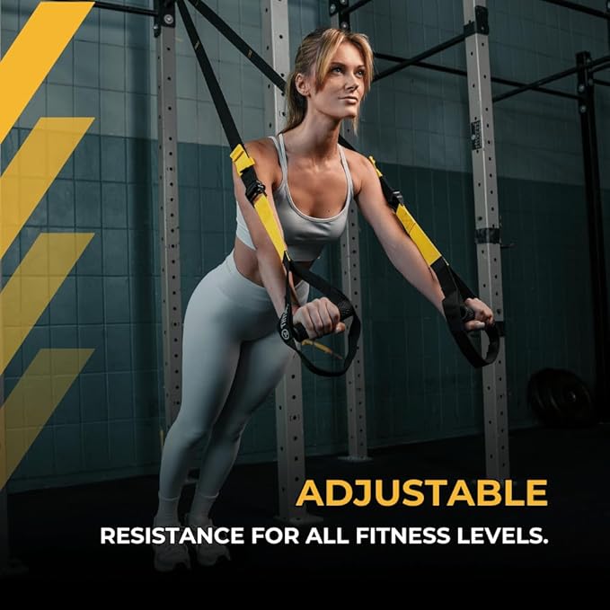 THYSOL® Resistance Trainer Pro Xtreme Straps Army | Sling Trainer Set with Adjustable Door Anchor | Fitness Home Workouts - Suitable for Travelling & for Training Indoor & Outdoor (Yellow)