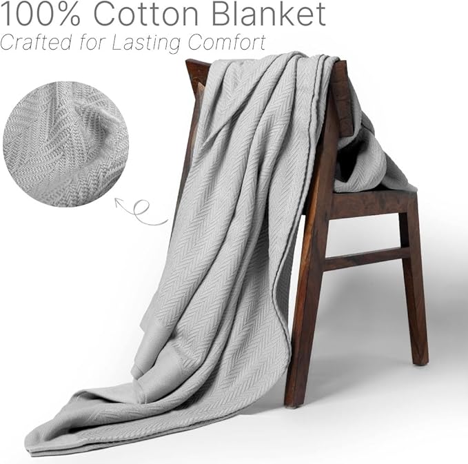 100% Cotton Herringbone Blankets, 108"X90" King, Throw Blanket for Bed All Season Cotton Blanket, Cozy Blanket,Throws & Bed Blanket, Throw Blanket for Couch, Modern Home Decor -Scottish Grey