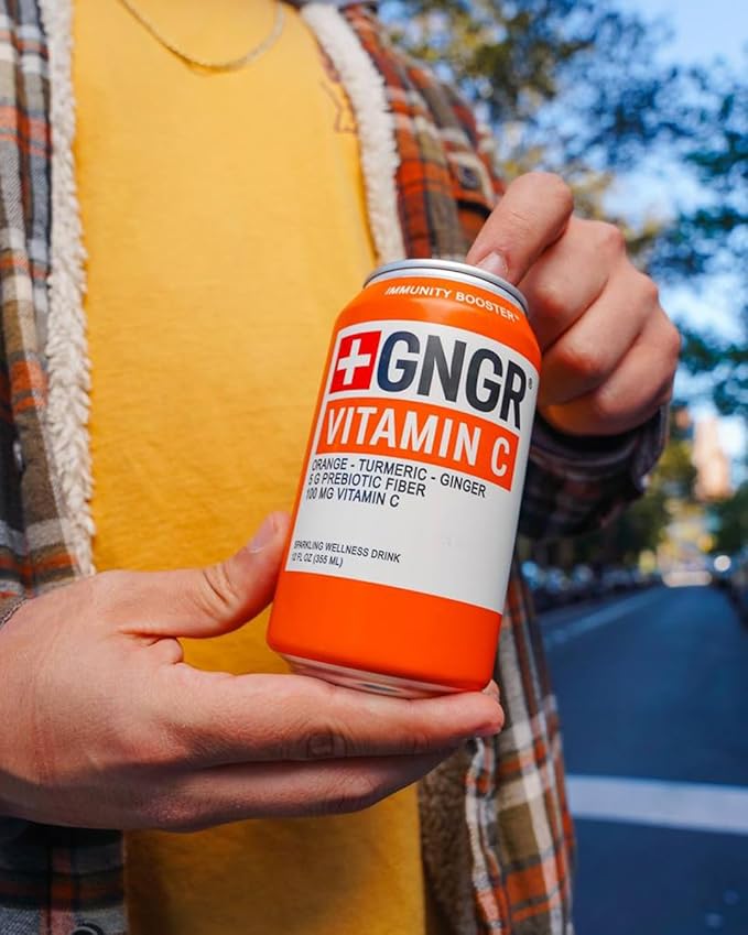 '+GNGR Sparkling Vitamin C Prebiotic Drink - Caffeine free - 5g Prebiotic Fiber - Orange Juice - Ginger Juice - Turmeric - Acerola - Apple Cider Vinegar - Prebiotic Soda - Immunity (12 oz - 12 Pack)