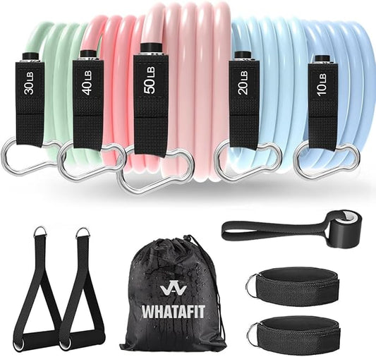 WHATAFIT Resistance Bands, Exercise Bands,Resistance Bands for Working Out, Work Out Bands with Handles for Men and Women Fitness, Strength Training Home Gym Equipment