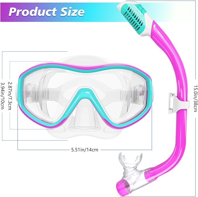 GoseWave Snorkeling Gear for Kids, Kids Snorkel Set for Ages 5-15, Anti-Fog Diving Mask and Dry Top Snorkel Set, Unisex Swimming Goggles with Nose Cover