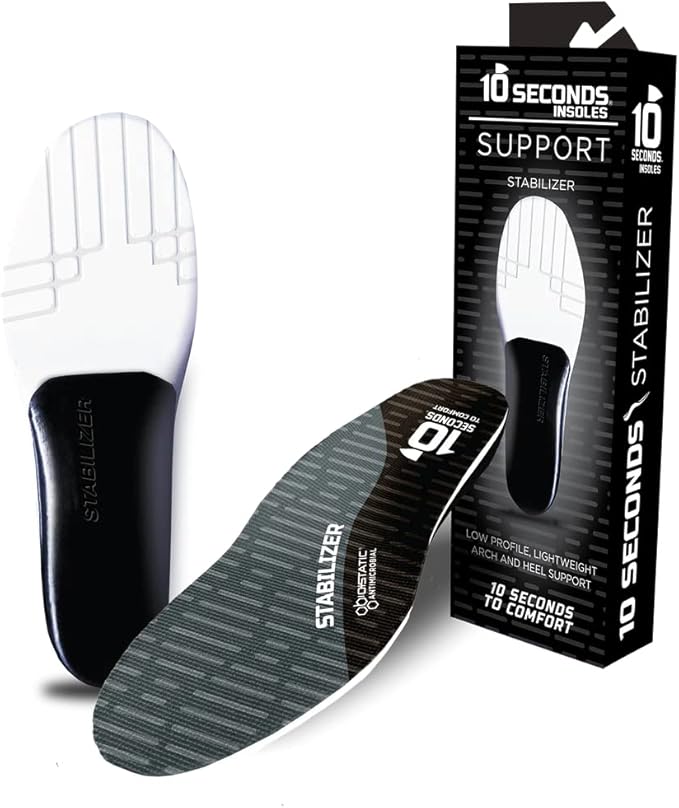 10 Seconds Stabilizer Insole, Medium Corrective Arch, Soft Support, Designed for Instability and Low-Profile Footwear, Deep Heel Cup, Anti Odor and Blister Topper (M 8/9, W 10.5/11.5)