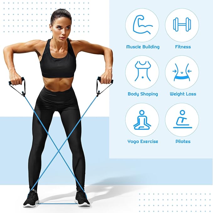 6 Pcs Fitness Resistance Exercise Bands 6 Tube Pedal Puller Resistance Band Set for Women Weight Loss Thigh Training Workout Equipment Elastic Arms Abdomen Shoulder Waist Leg Beginners Yoga