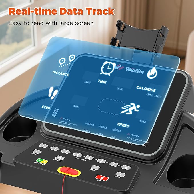 Treadmill with Incline, 300 LBS Capacity, 8 MPH or 10 MPH Speed, Bluetooth, App, Pause Function, Folding Treadmills for Home with 64 Programs, 17'' or 18'' Wide Belt, Heart Rate, BMI Detector