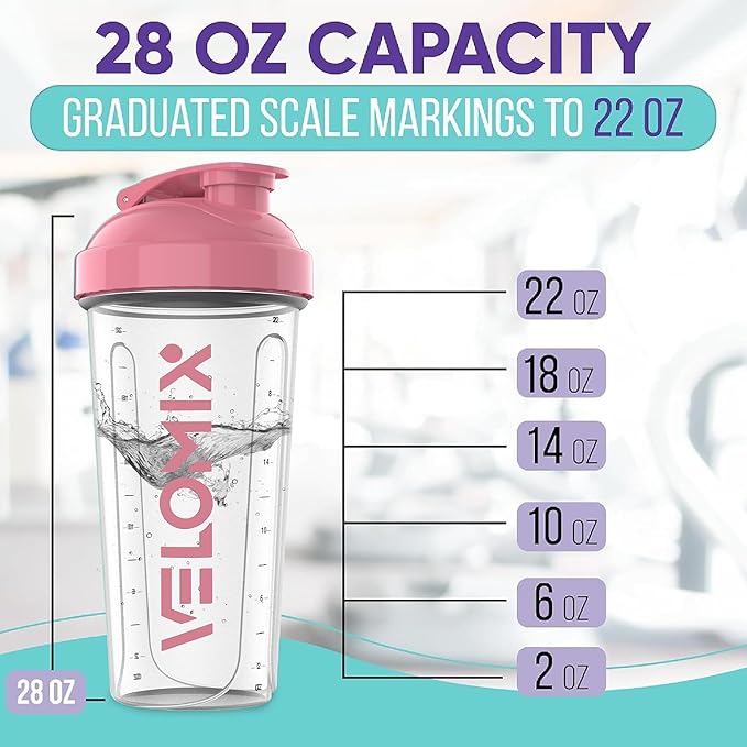 '-2 Pack- 28 oz Protein Shaker Bottles for Protein Mixes - 2x Wire Whisk | Leak Proof Shaker Cups for Protein Shakes | Protein Shaker Bottle Pack (Pink/Transparent)
