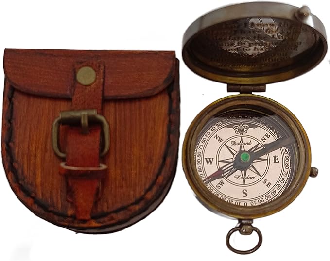 2 Inch Brass Compass Pocket Compass with Leather