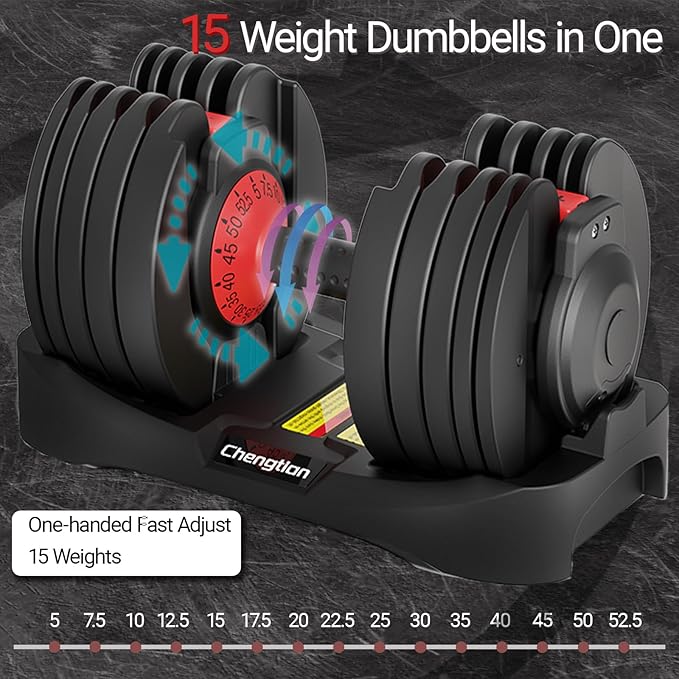 Adjustable Dumbbells 25/52.5 lbs, 9/15 in - Adjustable Weight Dumbbell Set for Full Body Exercise Training Fitness Workout in Home Gym