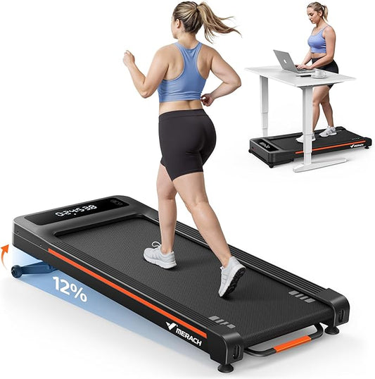 MERACH W50 Walking Pad Treadmills for Home, 12% Auto Incline, 400lbs Capacity, 3.5HP Supper Quiet Brushless, 16.5"x41.3" Spacious Running Belt, Under Desk Treadmill with Remote & LED