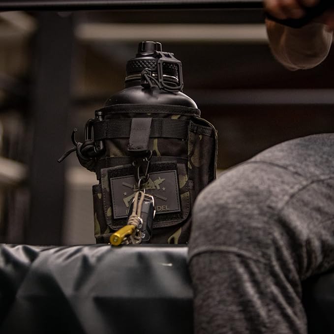 Iron Infidel Battle Bottle - Half Gallon Insulated Water Bottle with Paracord Handle - Large 64 oz Stainless Steel Water Jug & Rugged, Removable Sleeve For Keys, Wallet, Phone (Black Camo 2 Liter)