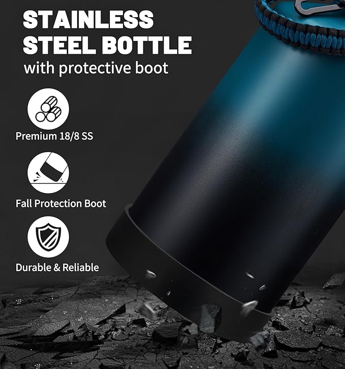 1 Gallon Insulated Water Bottle - with Straw & Auto Chug Lid, Paracord Handle, Bottle Sleeve, 128 oz Stainless Steel Water Bottle, Large Metal Gallon Water Jug Canteen for Sport Work