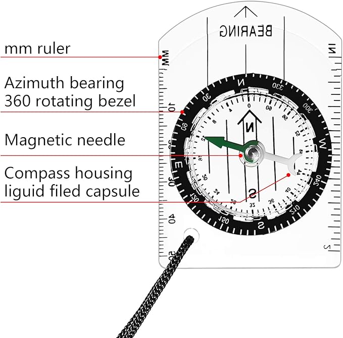 17 Pieces Orienteering Magnetic Compass Adjustable Declination Map