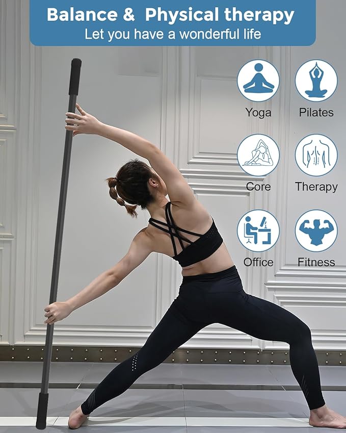 Yoga Stick, 5ft Exercise Stick for Mobility, Stretching Stick with Non-Slip Ends, Exercise Dowel for Pilates, Balance Pole and Stretch Bar for Stretching Equipment