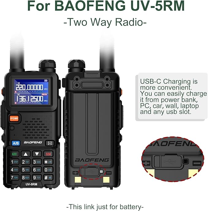2 Pack BAOFENG UV-5RM Battery 2500mAh Enlarge Capacity UV-5RH Two 7.4V BL-5RH BL-5RH Li-ion GM-5RH Walkie