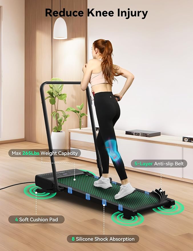 Walking Pad Treadmill, 12% 5-Level Auto Incline, 2-in-1 Under Desk Foldable w/Remote Control, 12 HIIT Mode, 265 Lbs, 7.6 MPH Max, Portable Treadmill for Office Home, No Tablet Stand