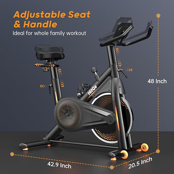 Exercise Bike, Magnetic Resistance/Brake Pad Stationary Bike with Exclusive App, 300lb Weight Capacity Indoor Bike with Soft Seat Cushion, Silent Belt Drive, Heavy Flywheel and LCD Monitor
