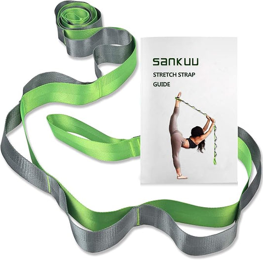 SANKUU Yoga Straps Stretching Strap with 12 Loops Workout Poster, Straps for Stretching Physical Therapy Equipment Long Stretch Out Bands for Exercise, Pilates and Gymnastics for Women Men