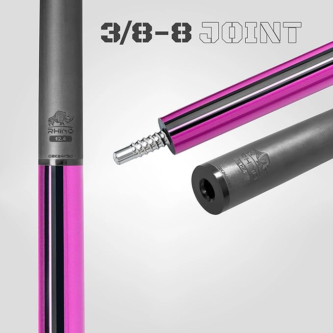 RHINO Nebula 2 Pool Cue - 100% Carbon Fiber Shaft & Composite Butt. Time Crystal Tip, Pro Taper Design, 12.4 mm,12.8 mm. 3/8-8 Joint, 3D Friction Grip. Low Deflection Pool Cue
