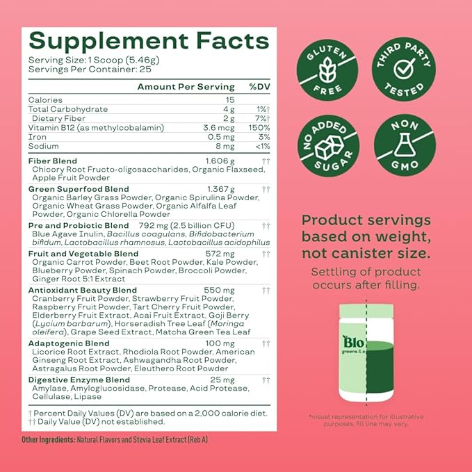 Bloom Nutrition Superfood Greens Powder, Digestive Enzymes with Probiotics and Prebiotics, Gut Health, Bloating Relief for Women, Chlorella, Green Juice Mix with Beet Root Powder, 25 SVG, Watermelon
