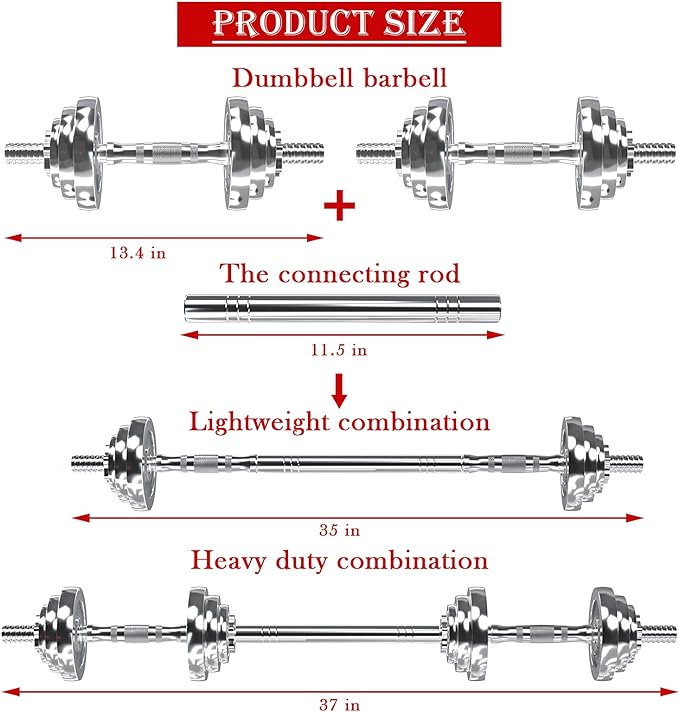 VIVITORY Fitness Dumbbells Set, Adjustable Weight Sets up to 11/22/44/66/110 lbs, with Metal Connecting Rod Used As Barbell, Chromed Weights, Hardcover Gift Box, Home Gym Work Out Training Equipment