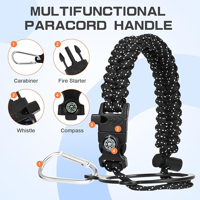 1 Gallon Water Bottle Insulated, Leak Proof 128 oz Stainless Steel Water Jug with Straw/Spout 2-in-1 Lid, Sleeve, Paracord Handle, Silicone Boot, One Gal Metal Canteen for Gym Sports Camping