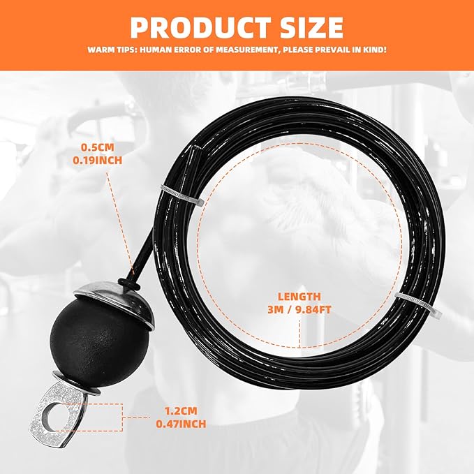 2 Pack Fitness Pulley Cable 78 Inch, Adjustable Home Gym Cable Replacement, Heavy Duty Weight Cables for Pulley System Cable Machine Workout Equipment, Steel Wire Rope with Rubber Stopper Ball