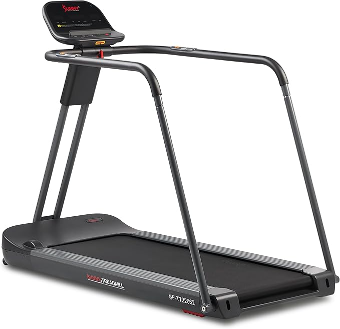 Sunny Health & Fitness Endurance Cardio Running Walking Treadmill with Extended Safety Handrails, Wide Deck, Shock Absorption, Digital Monitor, Optional Free SunnyFit® App Bluetooth Connection